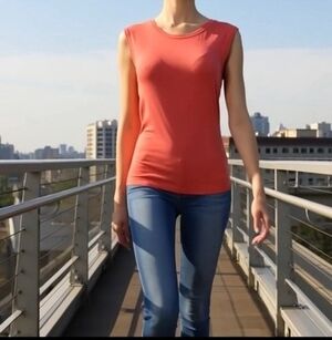 ESCADA Sport Womens Coral Pink Sleeveless Ribbed Knit Tank Top Sweater Size L VG